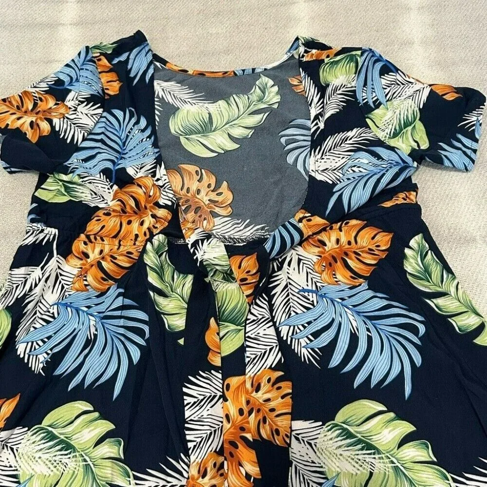 Women’s Midi Back Tie Short Sleeve Dress Size Large NWOT Tropical Boho
